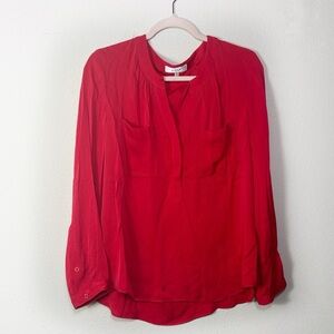 Milly Silk V-neck red long sleeve blouse size 12